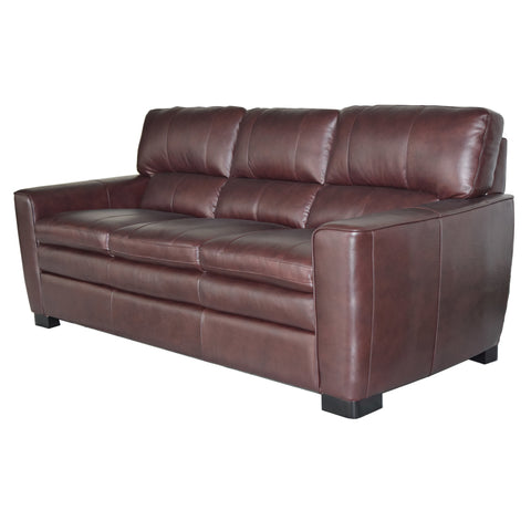 Leland All Leather Sofa with Feather Top Cushion Burgundy