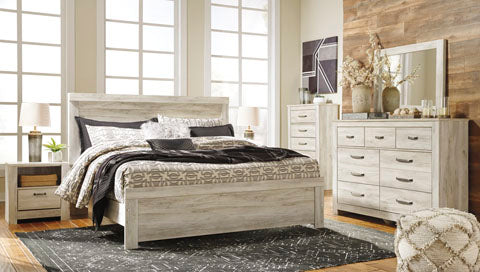 Bellaby Whitewash King Bed with Dresser Mirror & Nightstand