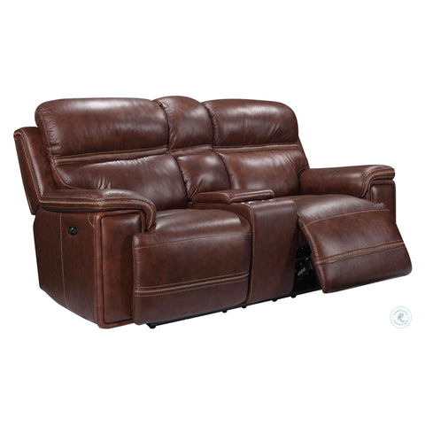 Fresno Power Recline Leather Loveseat with Console Brown
