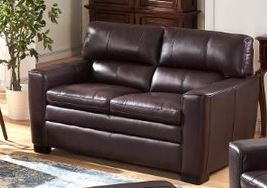 Leland All Leather Loveseat with Feather Top Cushion Burgundy