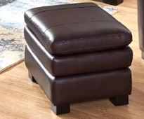 Leland All Leather Ottoman with Feather Top Cushion Burgundy