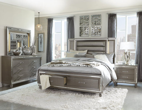 Tamsin Champagne Gray Queen Bed w/ Dresser & Mirror