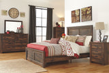 Quinden Dark Brown Queen Bed w/ Dresser & Mirror