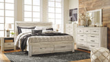 Bellaby Whitewash King Storage Bed with Dresser Mirror & Nightstand