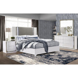 Aspen White King Bed with LED Headboard w/ Dresser & Mirror, Nightstand