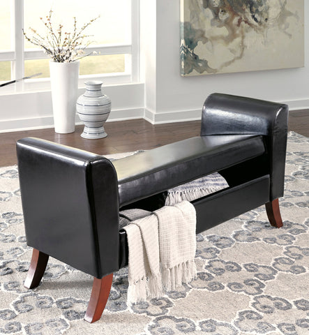 Benches - Upholstered Storage Bench - Black/Brown