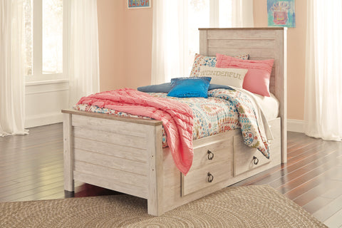 Willowton Twin Panel Bed with Under Bed Storage - Whitewash