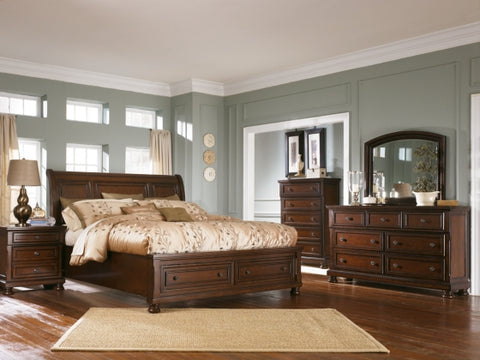 Porter King Sleigh Storage Bed and Dresser with Mirror