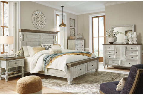 HavalanceTwo-tone Queen Bed w/ Dresser Mirror & Night Stand