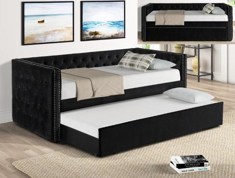 Trina Black Daybed with Trundle -Black