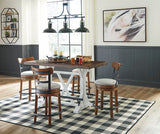 Valebeck Table & 4 Upholstered Brown Barstools