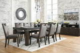 Hyndell Dining Table & 4 Side Chairs & Server - Gray/Dark Brown