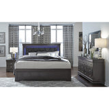 Pompei Metallic Grey Queen Bed and Dresser with Mirror, Nightstand