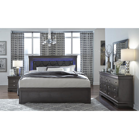 Pompei Metallic Grey King Upholstered Bed w/ LED
