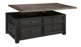 Tyler Creek Grayish Brown/Black Lift Top Cocktail Table with Caster