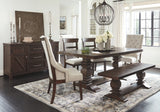 Hillcott Dark Brown Table 2 Side 2 Arm Chairs & Bench