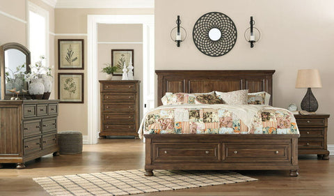 Flynnter King Storage Bed with Dresser Mirror and Nightstand