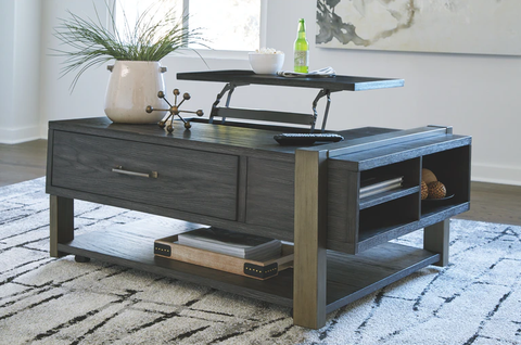 Forleeza - Lift Top Cocktail Table with Casters - Dark Gray