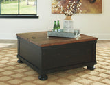 Valebeck - Square Lift Top Cocktail Table - Black/Brown