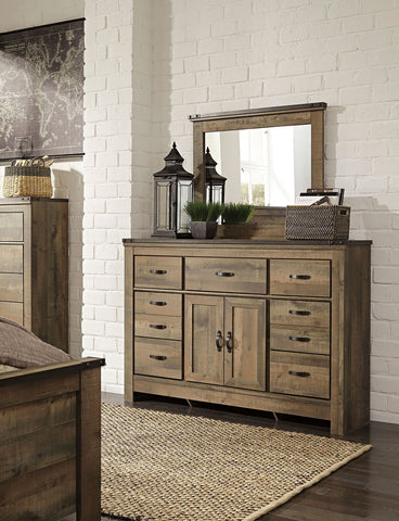 Trinell Dresser with Fireplace Insert and Mirror - Brown