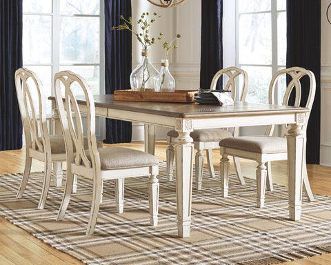 Realyn Rectangular Dining Room Table & 4 Ribbon Back Side Chairs - Chipped White