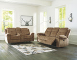 Huddle-Up Nutmeg REC Sofa with Drop Down Table & DBL REC Loveseat with Console