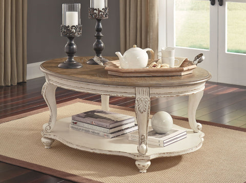 Realyn - Oval Cocktail Table - White/Brown