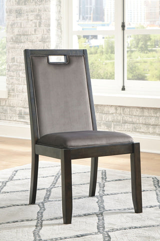 Hyndell - Dining Upholstered Side Chair - Gray/Dark Brown