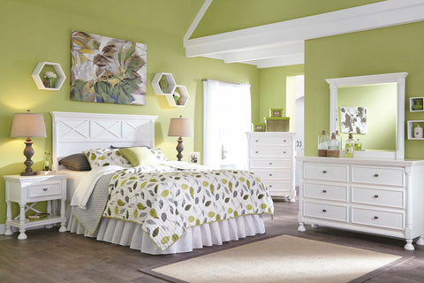 Kaslyn White Full Storage Bed with Bookcase HB Dresser Mirror & Nightstand