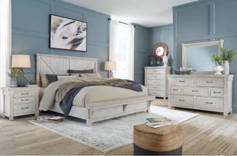 Brashland Linen Queen Bed with Dresser Mirror & Nightstand