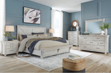 Brashland Linen King Bed with Dresser Mirror & Nightstand